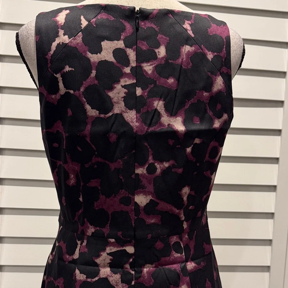 Ann Taylor Black and Pink Patterned lined Midi Cocktail Dress. - Picture 6 of 8